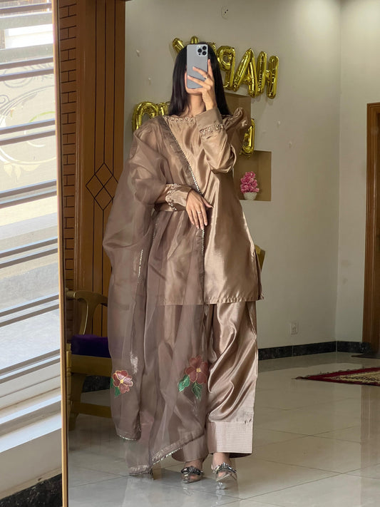 Short Shirt With Farshi Shalwar 3Pcs