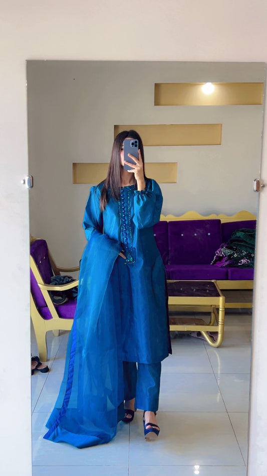 Long Shirt With Farshi Shalwar 3Pcs