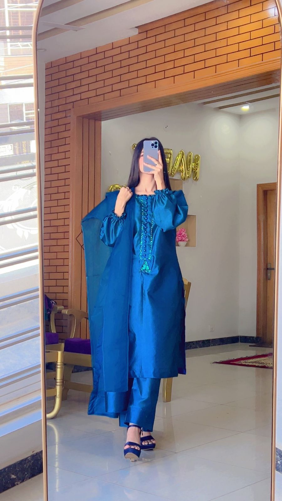 Long Shirt With Farshi Shalwar 3Pcs